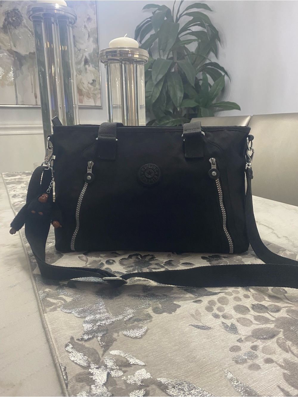 Kipling Black Nylon Convertible Crossbody Tote